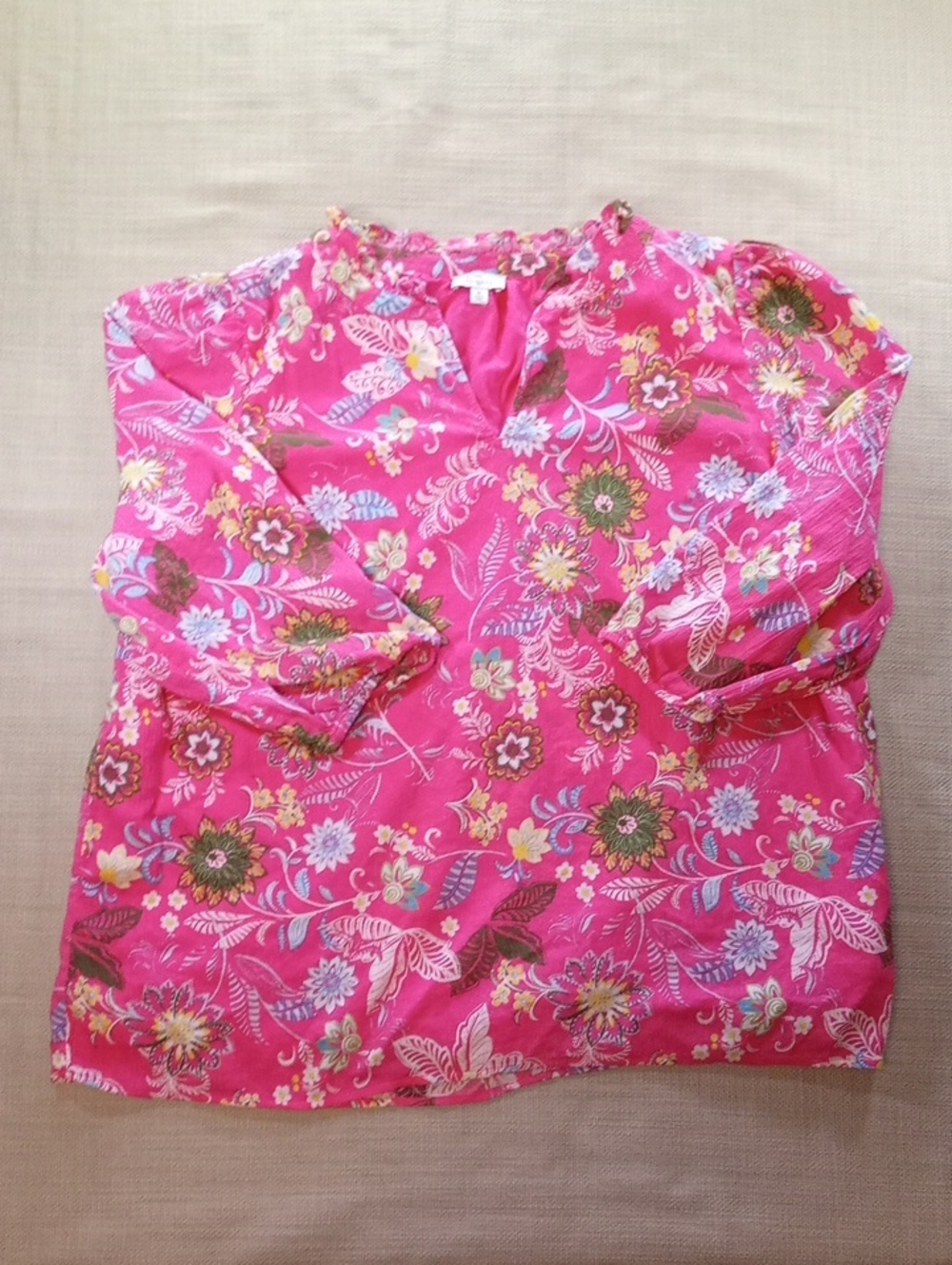 Kim Rogers Pink Floral Split-Neck Tunic